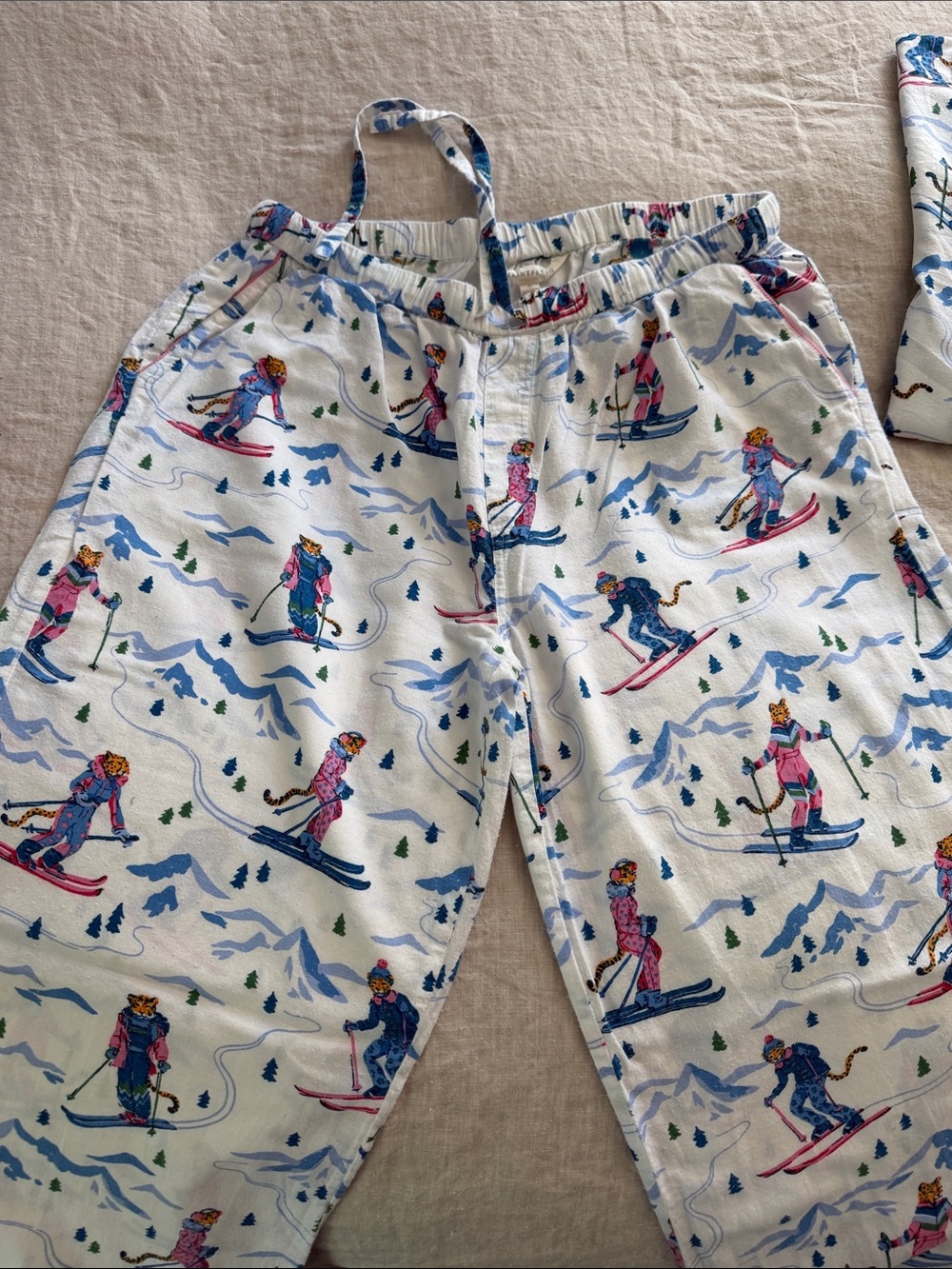Printfresh Ladies Ski-Print Pajama Set - White with Pink, Blue, Green Accents - Picture 6 of 7